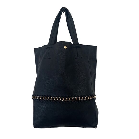 VTG Le Chateau Black Pebble Leather Chain Link Bucket Shoulder Bag Purse - Picture 2 of 11